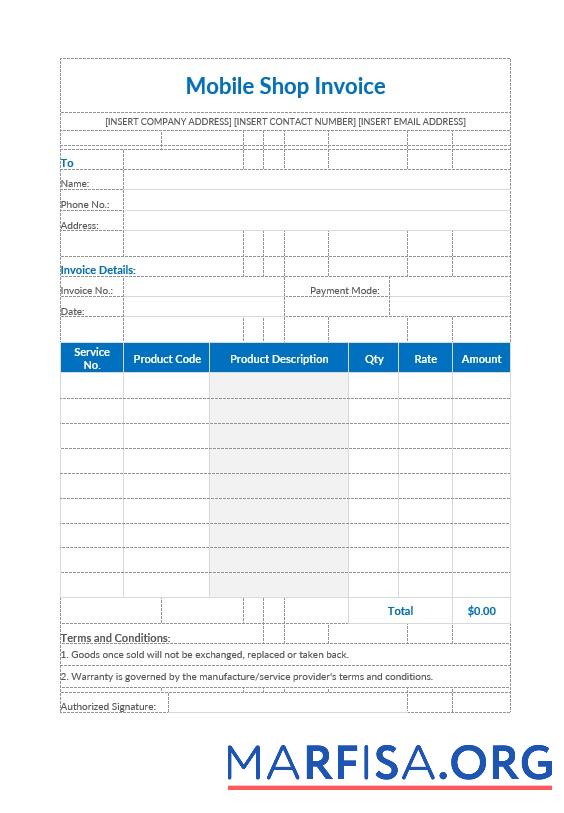 Blank Mobile Shop Invoice Template